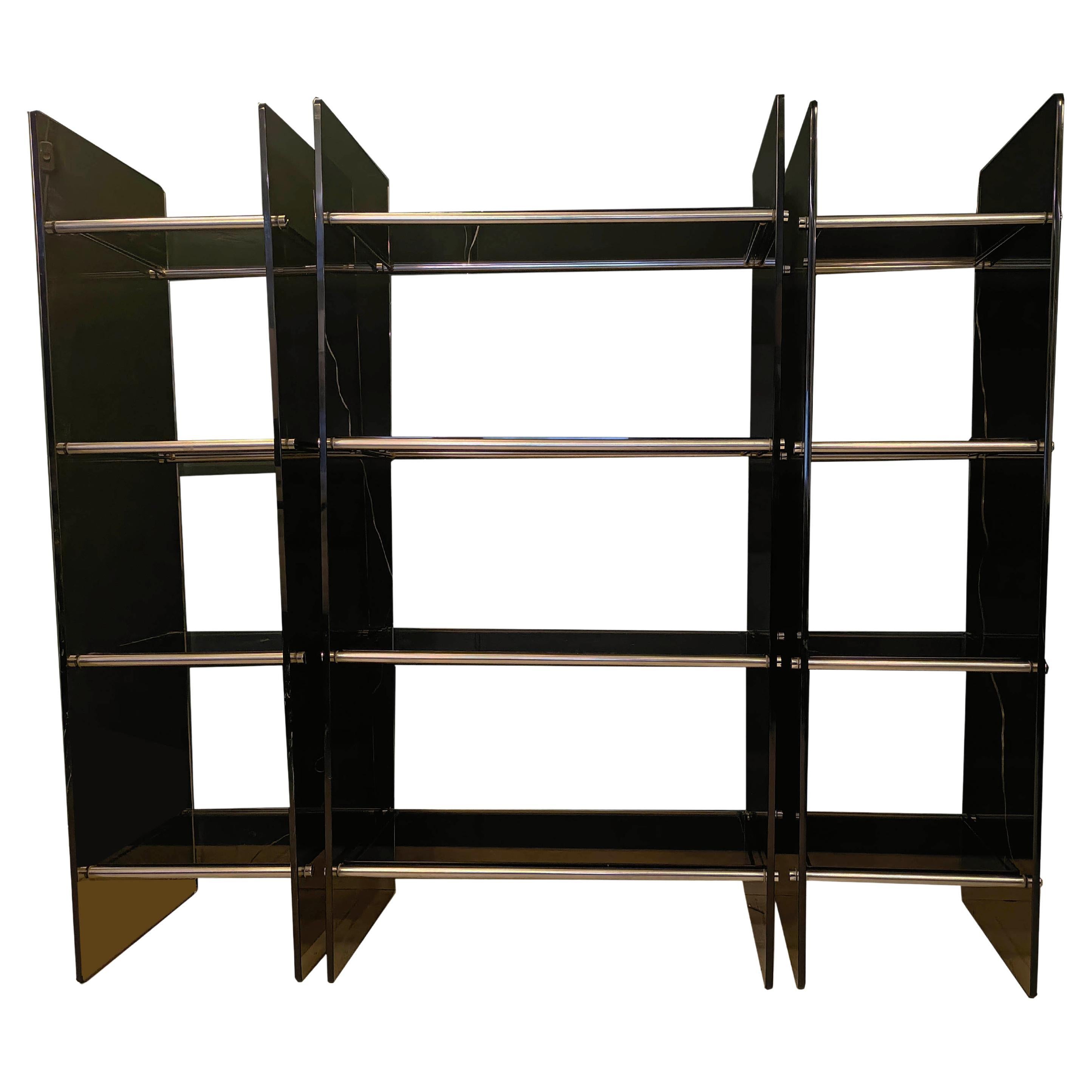 Set di 3 Etagere Librerie in Metallo e Vetro Fume
, Italia 1970s