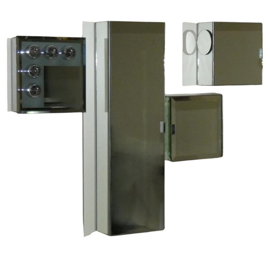 Set di 3 Mobiletti Contenitori a specchio e Applique, Italia anni 
70