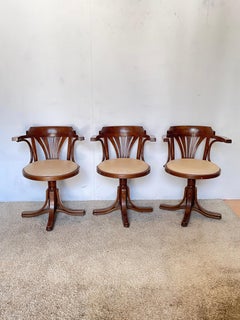 Set of 3 armchairs, Italian, solid wood, "Royal Fan," 1970s