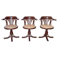Set of 3 armchairs, Italian, solid wood, "Royal Fan," 1970s