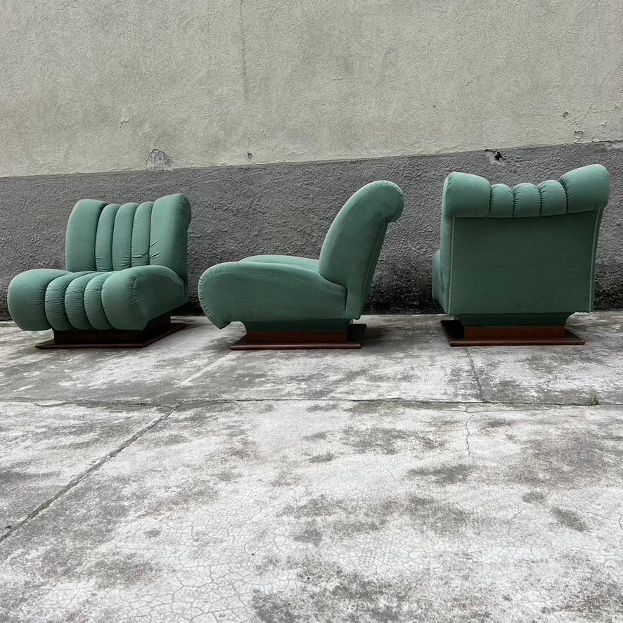Set di 3 Poltrone Modulari con Ampia Base in Legno - Italia – Anni '70 in vendita 5