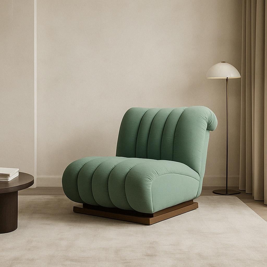 20th Century Set di 3 Poltrone Modulari con Ampia Base in Legno - Italia – Anni '70 in vendita