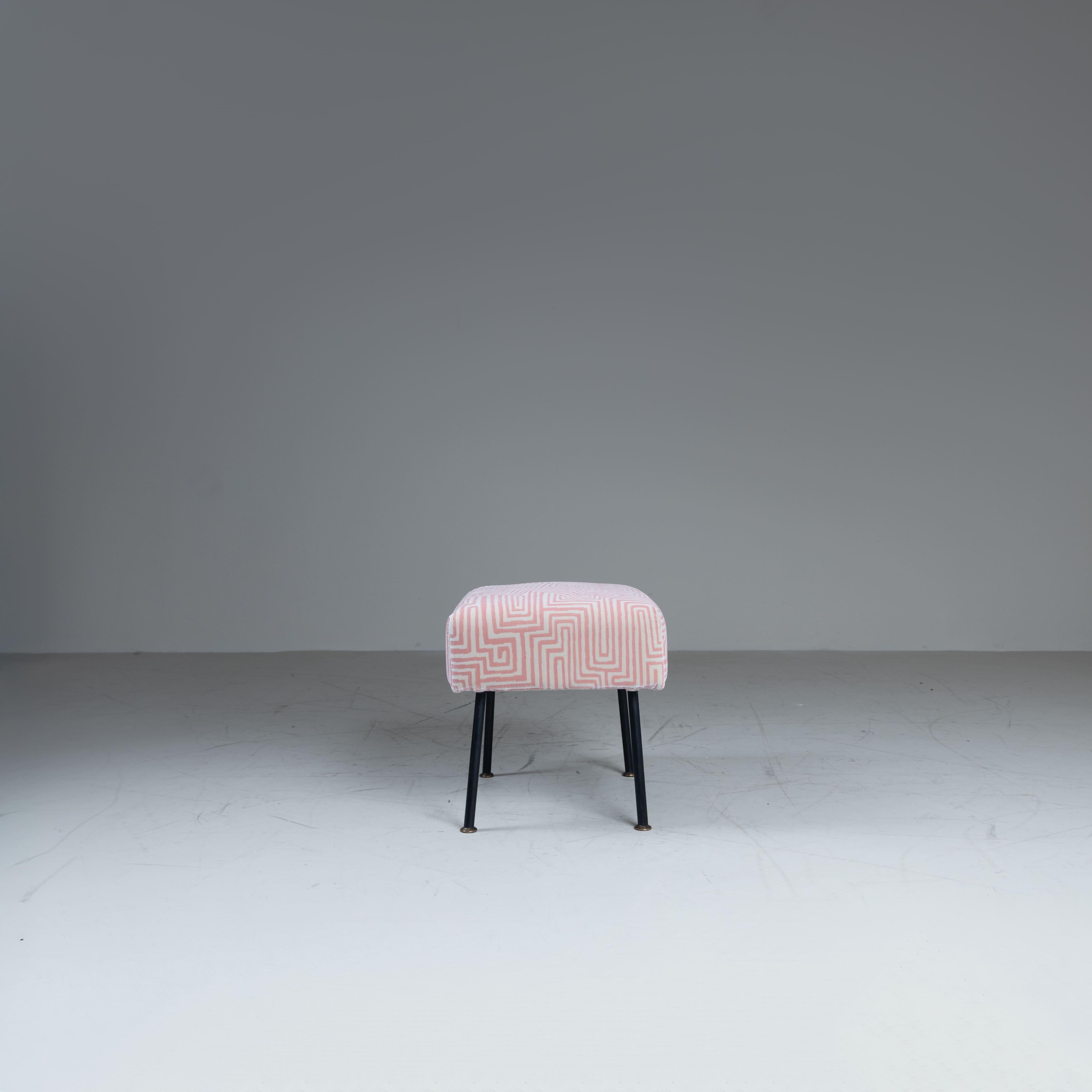 Set of 3 pink poufs, Dedar fabric upholstery, 1950s For Sale 10