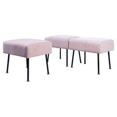 Set of 3 pink poufs, Dedar fabric upholstery, 1950s