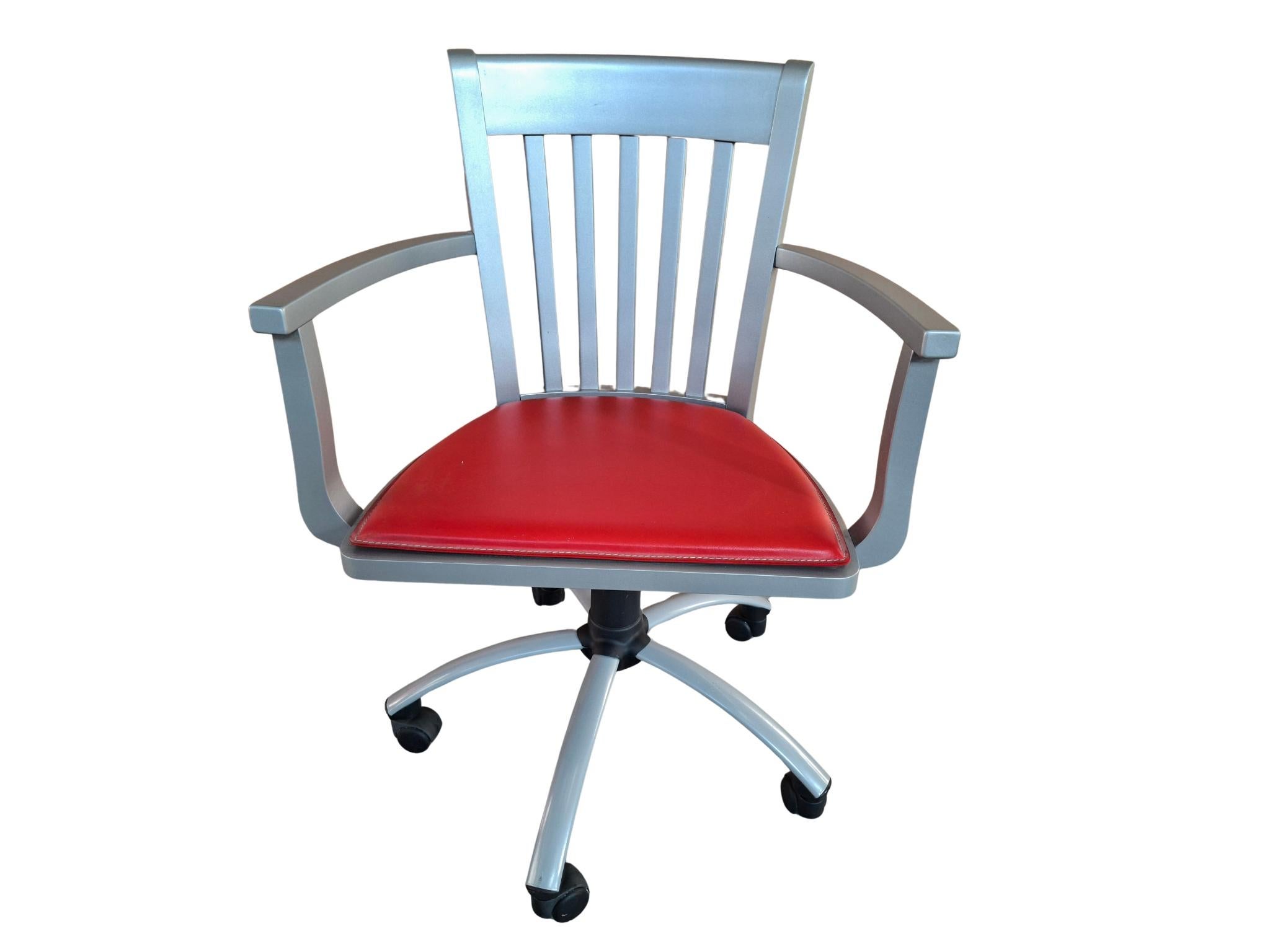 unique set of 3 designer office chairs, perfect for adding a touch of classic elegance and functionality to your study, office or meeting room. These are stock chairs (stock fund), never used and in new condition, manufactured around the year