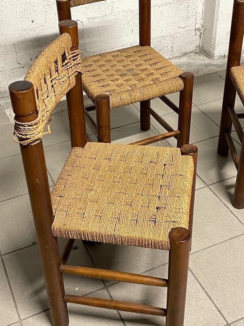 Straw Set of 3 chairs by Charlotte Perriand, France, 1960s For Sale
