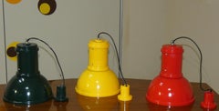 Set of 3 Painted Metal Suspensions, Fontana Arte, Italy 1970s