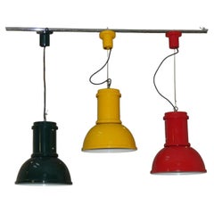 Set of 3 Painted Metal Suspensions, Fontana Arte, Italy 1970s