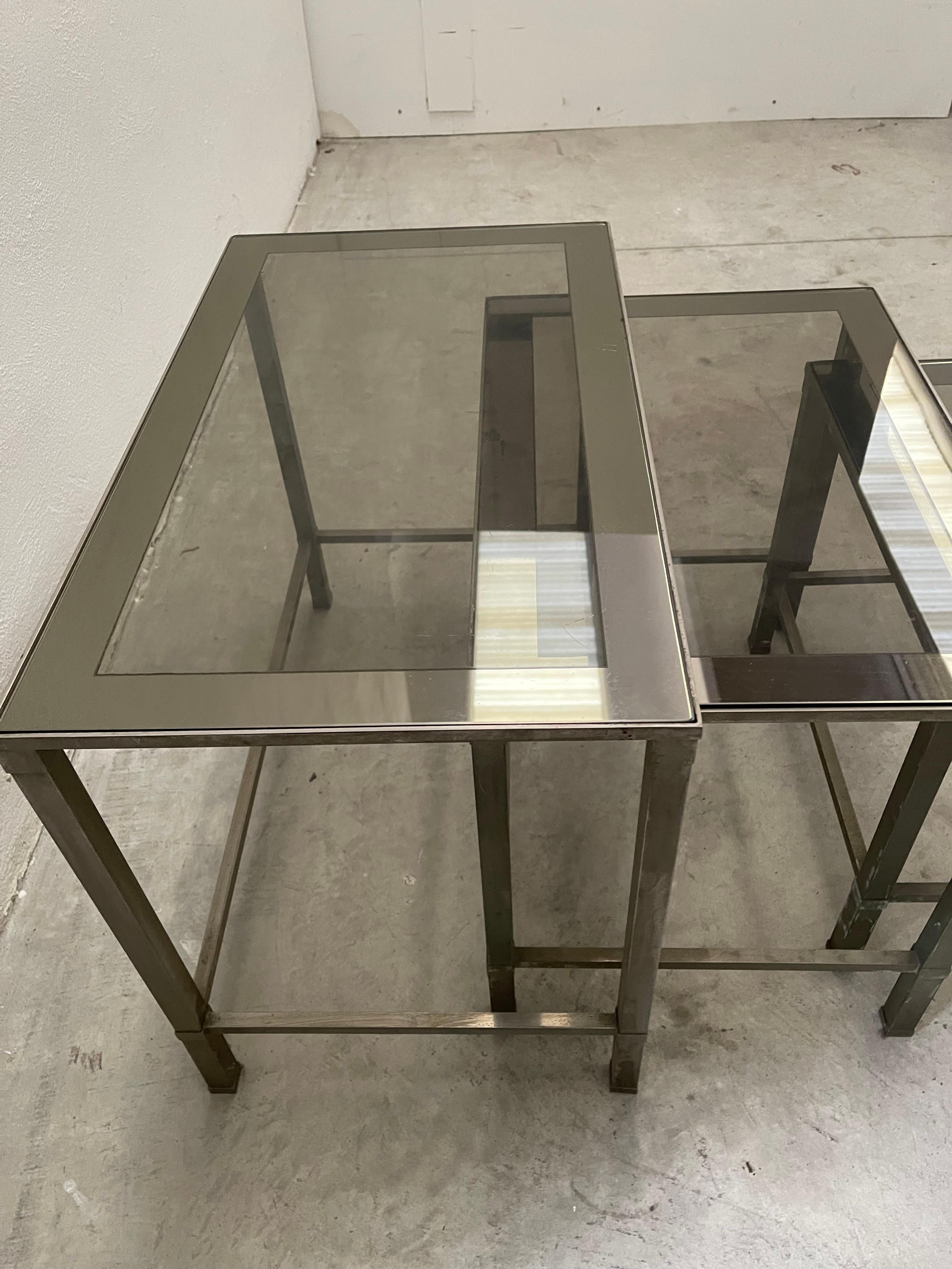 Other Set of 3 vintage brass silver finish coffee tables For Sale