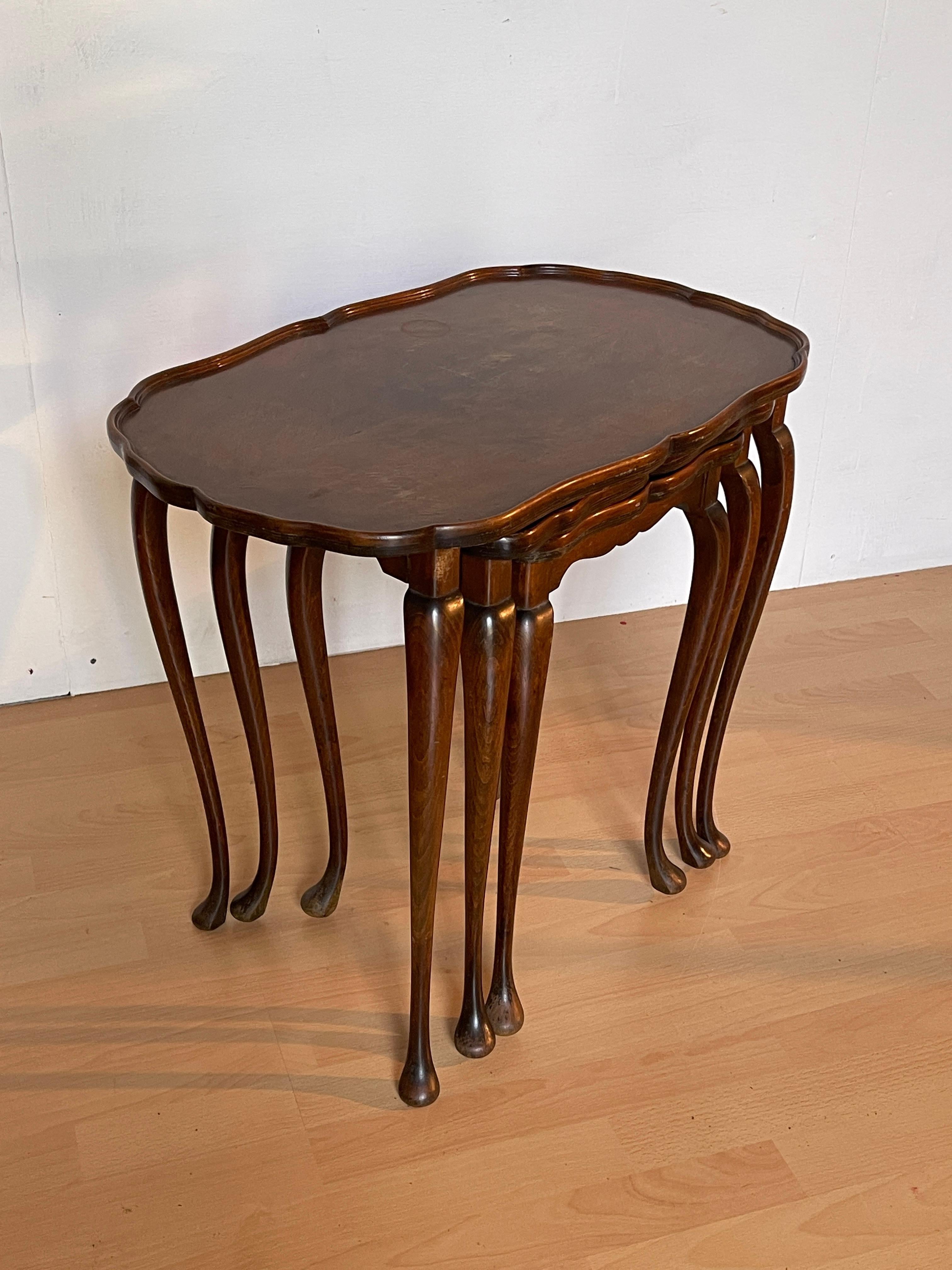 Set of 3 Inlaid Wood Side Tables with Lyre Legs, 1960s For Sale 5