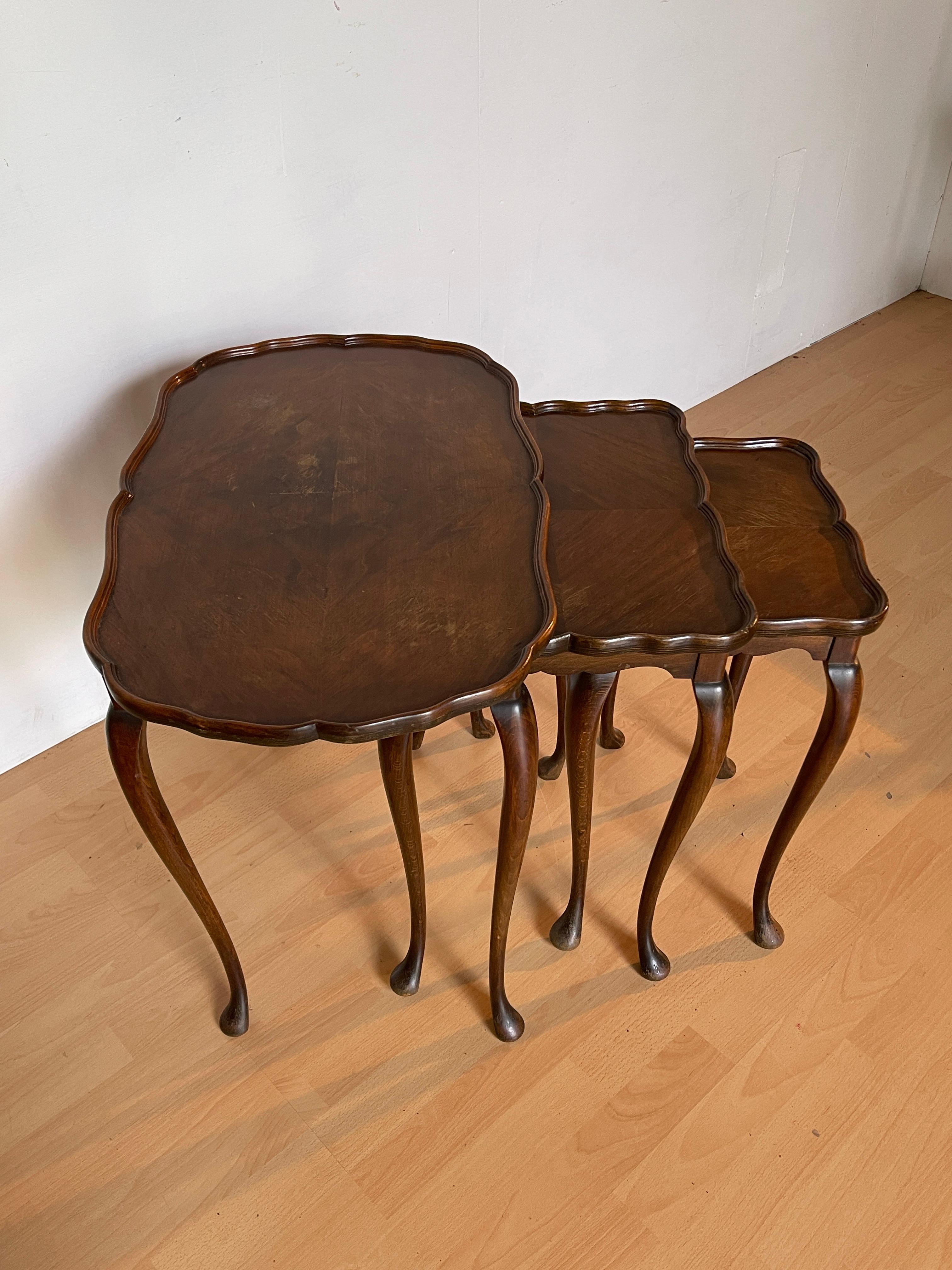 Set of 3 Inlaid Wood Side Tables with Lyre Legs, 1960s In Good Condition For Sale In Cantù, IT