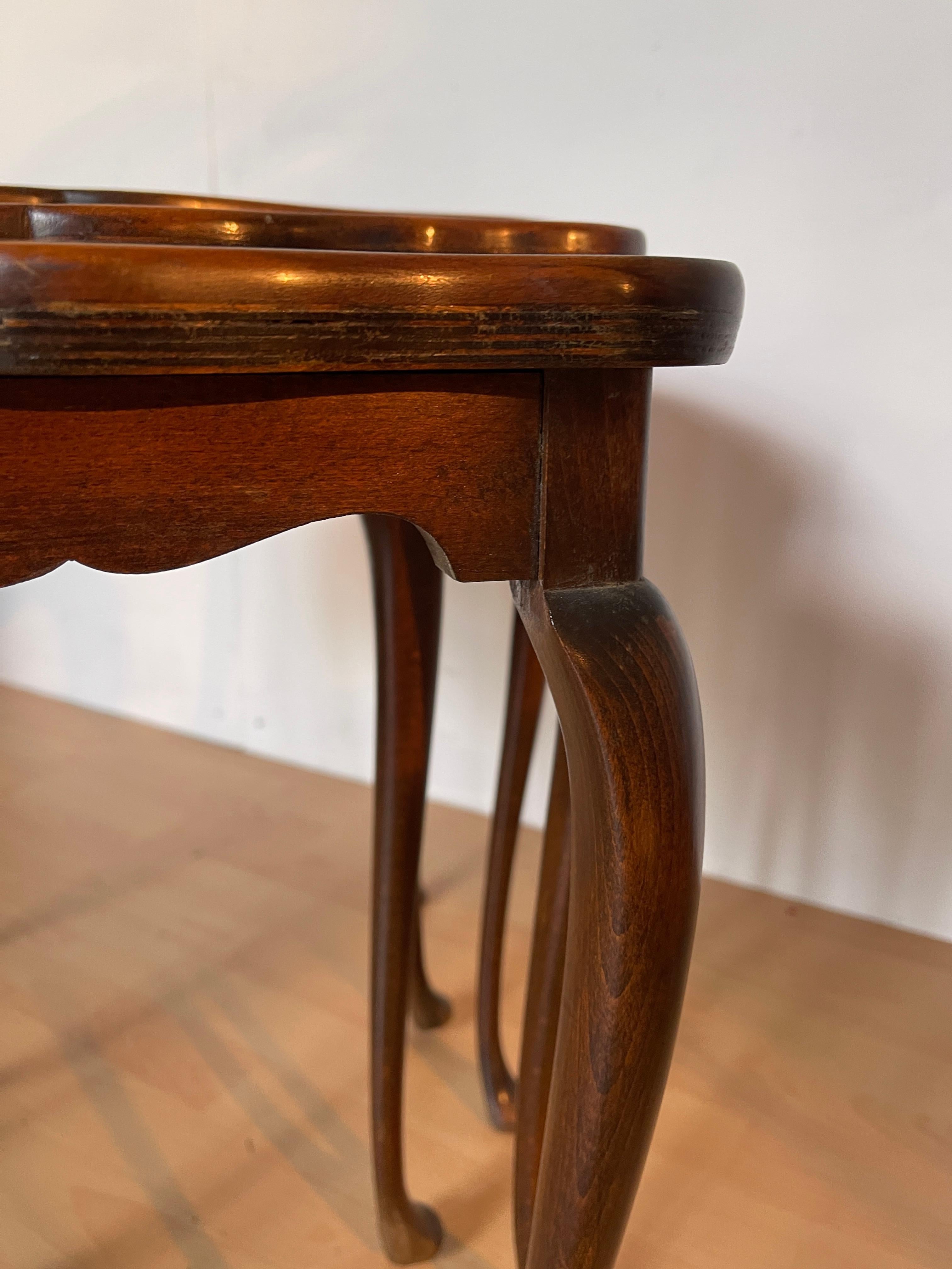 Set of 3 Inlaid Wood Side Tables with Lyre Legs, 1960s For Sale 2