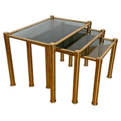 Set of 3 Glass and Brass Coffee Tables for Living Room, Italy, 1990s