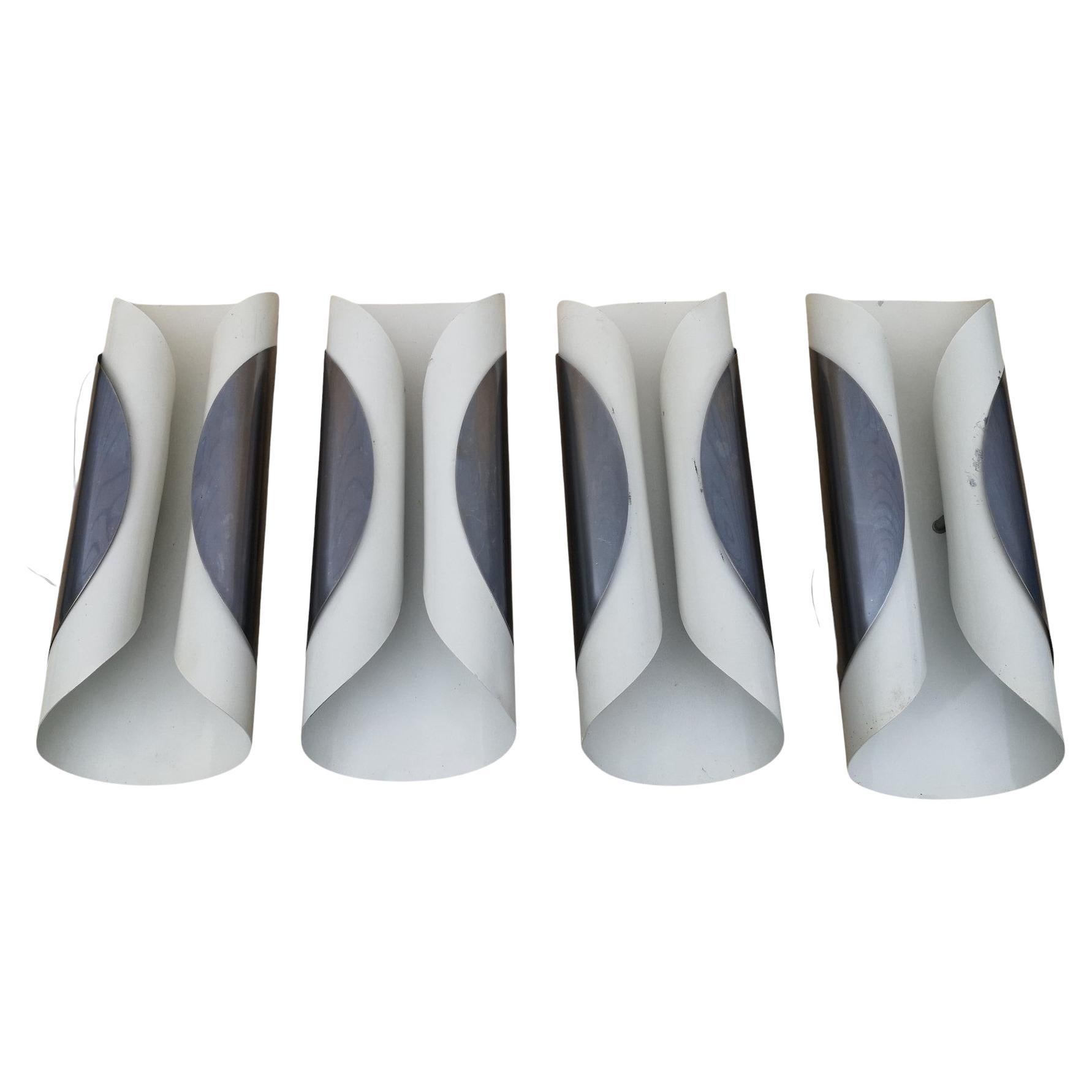 Set di 4 Applique in Metallo Curvato Verniciato e Acciaio anni 70