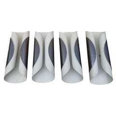 Set of 4 Curved Painted Metal and Steel Wall Lights 1970s