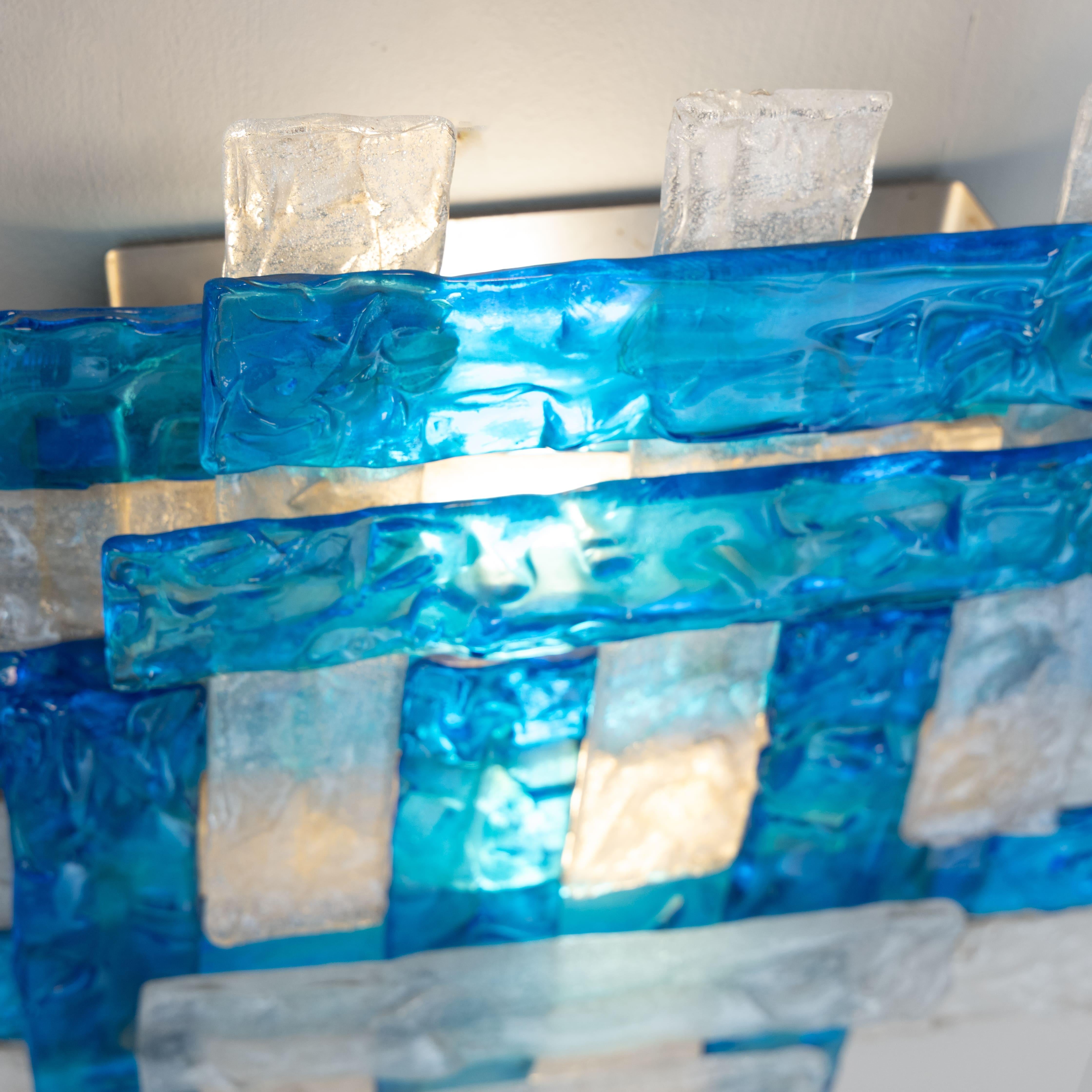 Set di 4 applique, vetro di murano bianco azzurro, 1970 in vendita 1