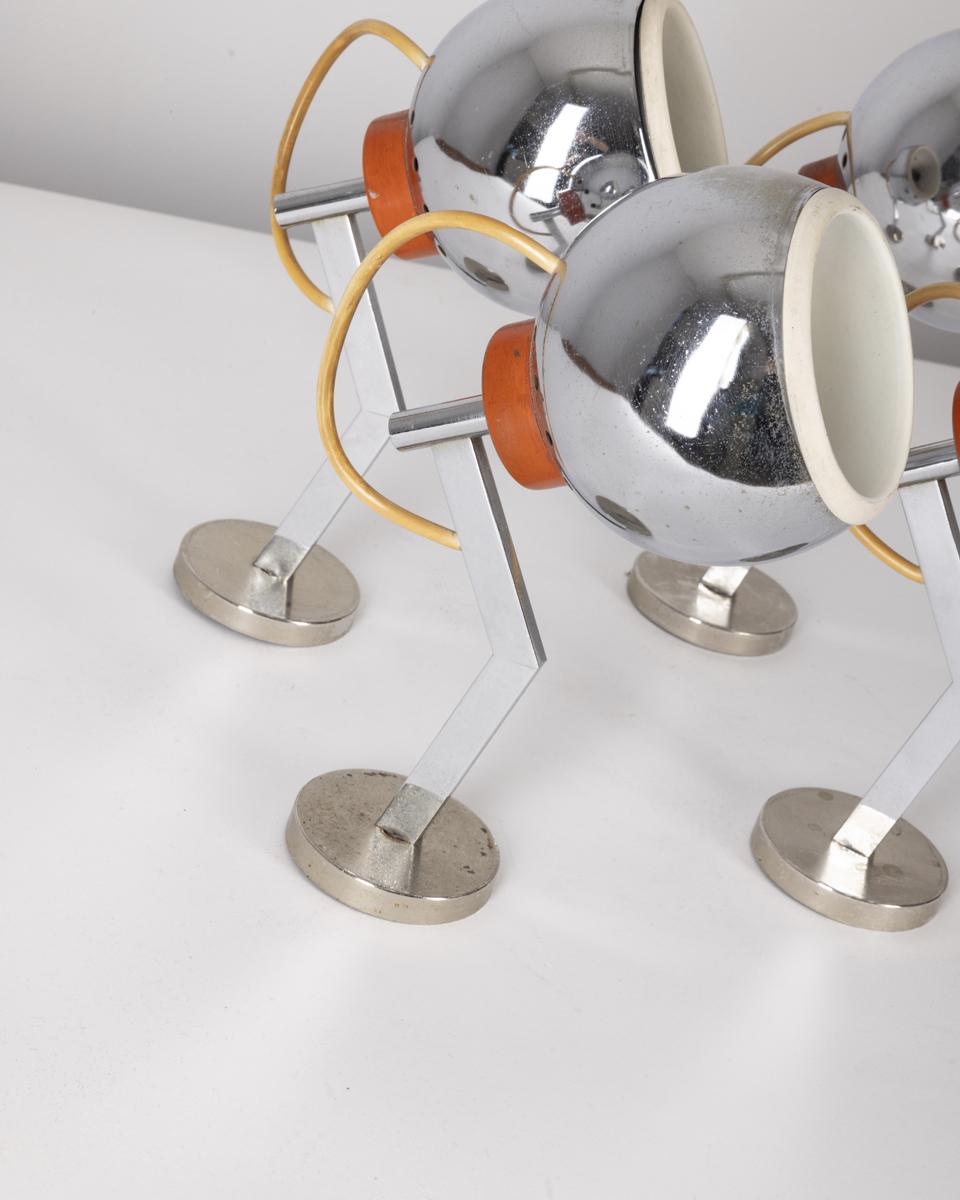 Italian Set de 4 lampes murales 70s applique murale en métal chromé design italien en vente