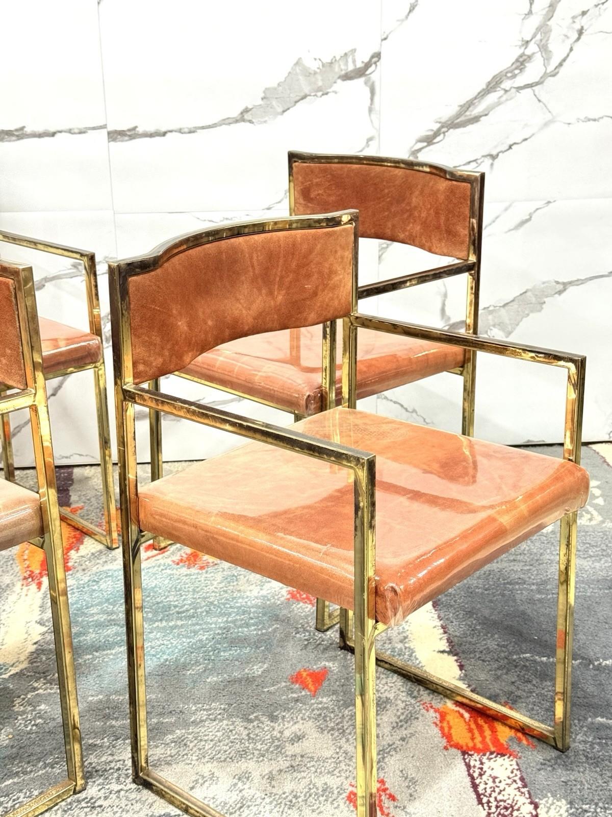 Metallo Set Di 4 Poltroncine Da Pranzo Hollywood Regency Anni 70 Modernariato in vendita