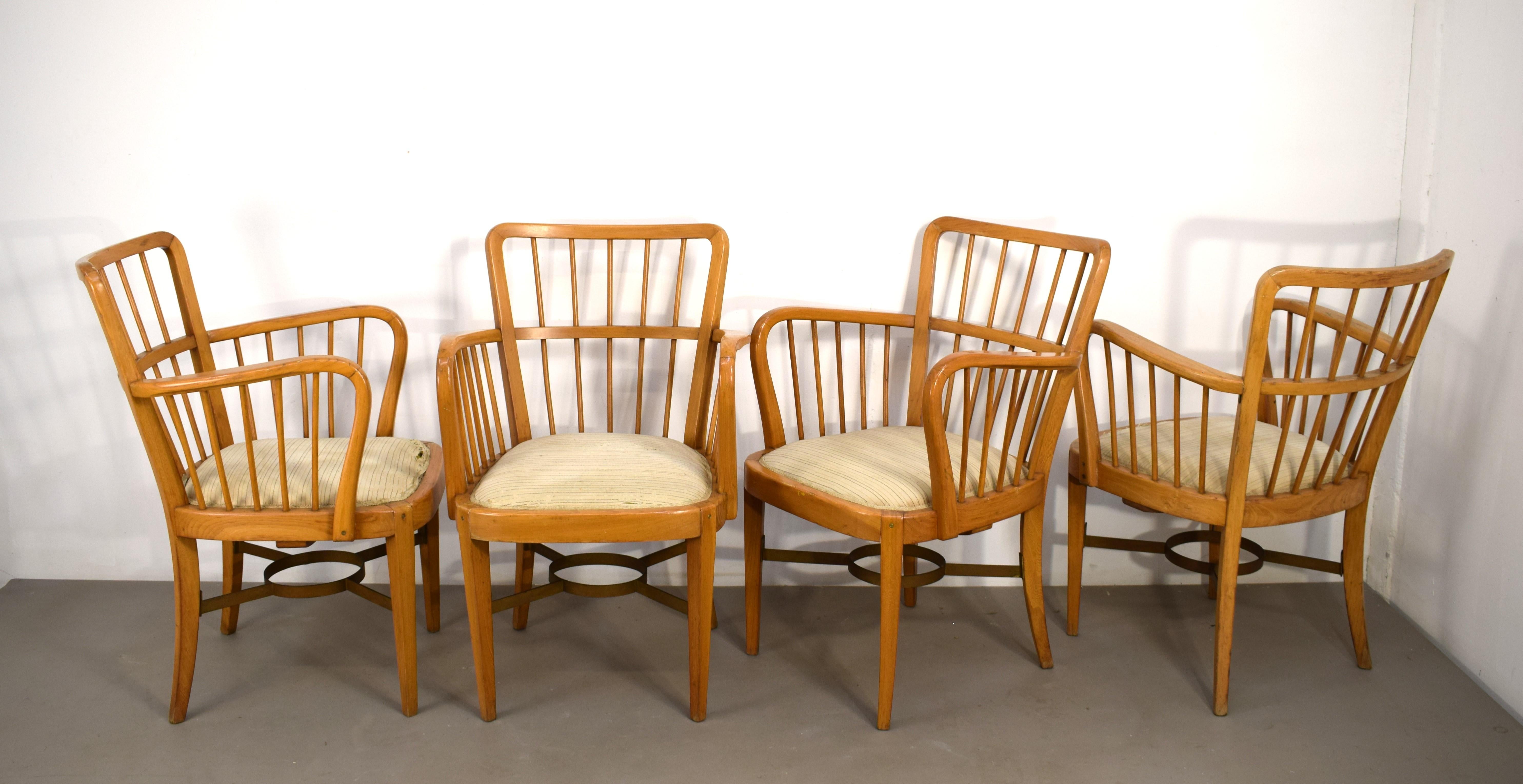 Mid-Century Modern Ensemble de 4 fauteuils, Italie, années 1950. en vente