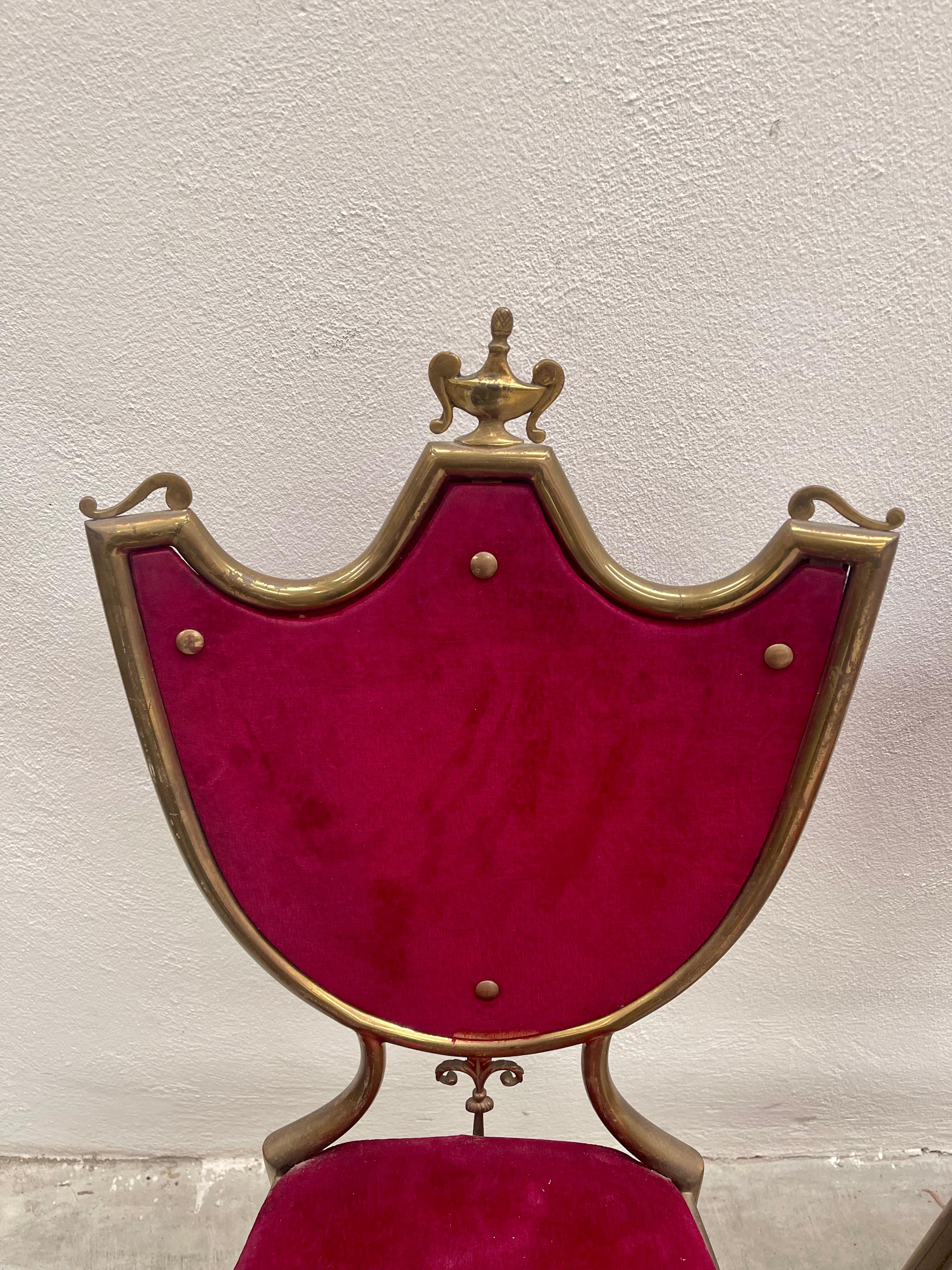 Brass Set di 4 sedie antiche in ottone chivari in stile classico lago di como anni '40 For Sale