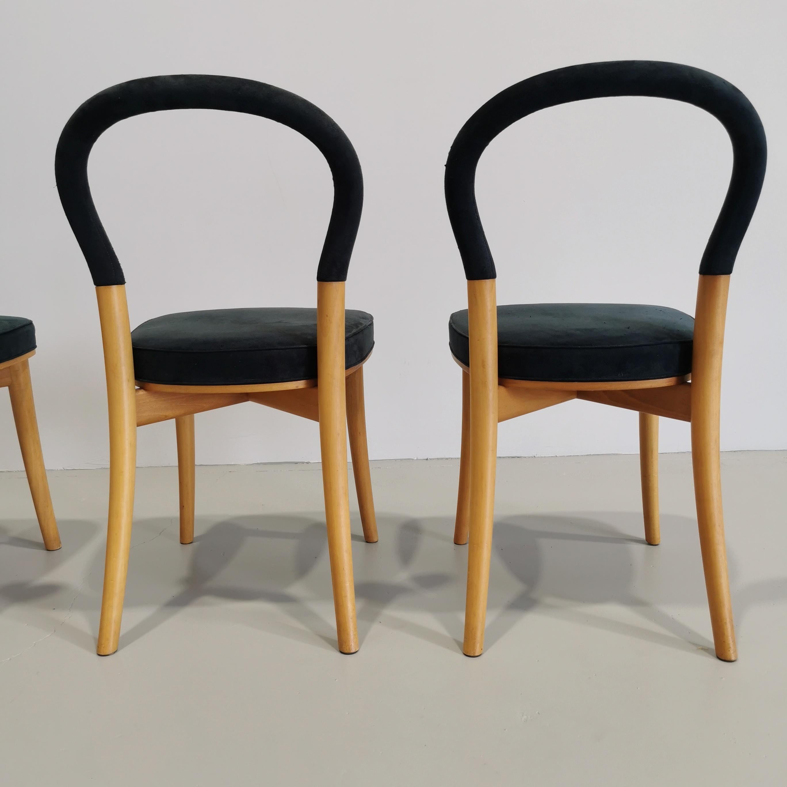 set of 4 chairs Cassina model Gothenburg  light wood BLUE upholstery For Sale 7