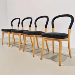 set of 4 chairs Cassina model Gothenburg  light wood BLUE upholstery