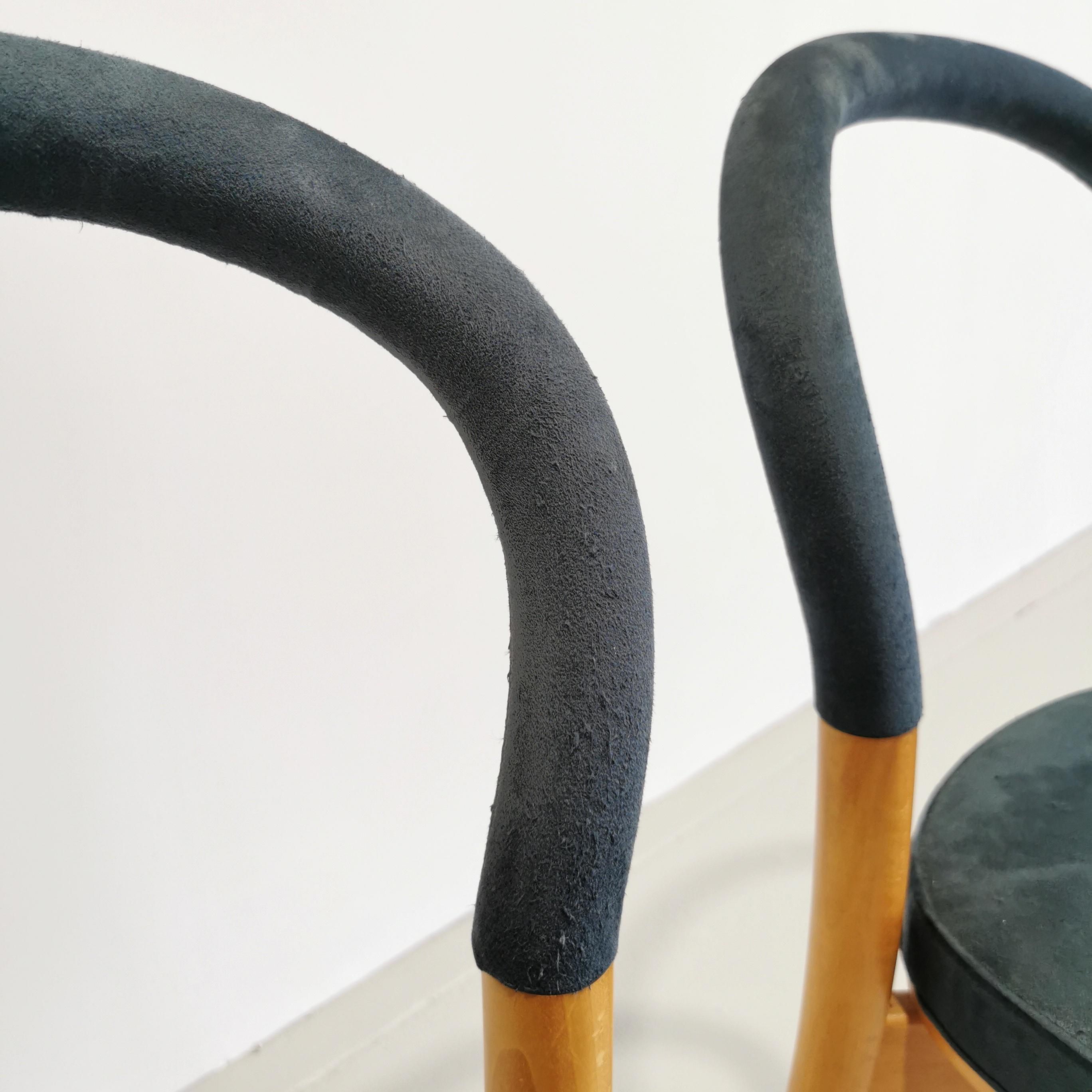 set of 4 chairs Cassina model Gothenburg  light wood BLUE upholstery For Sale 12