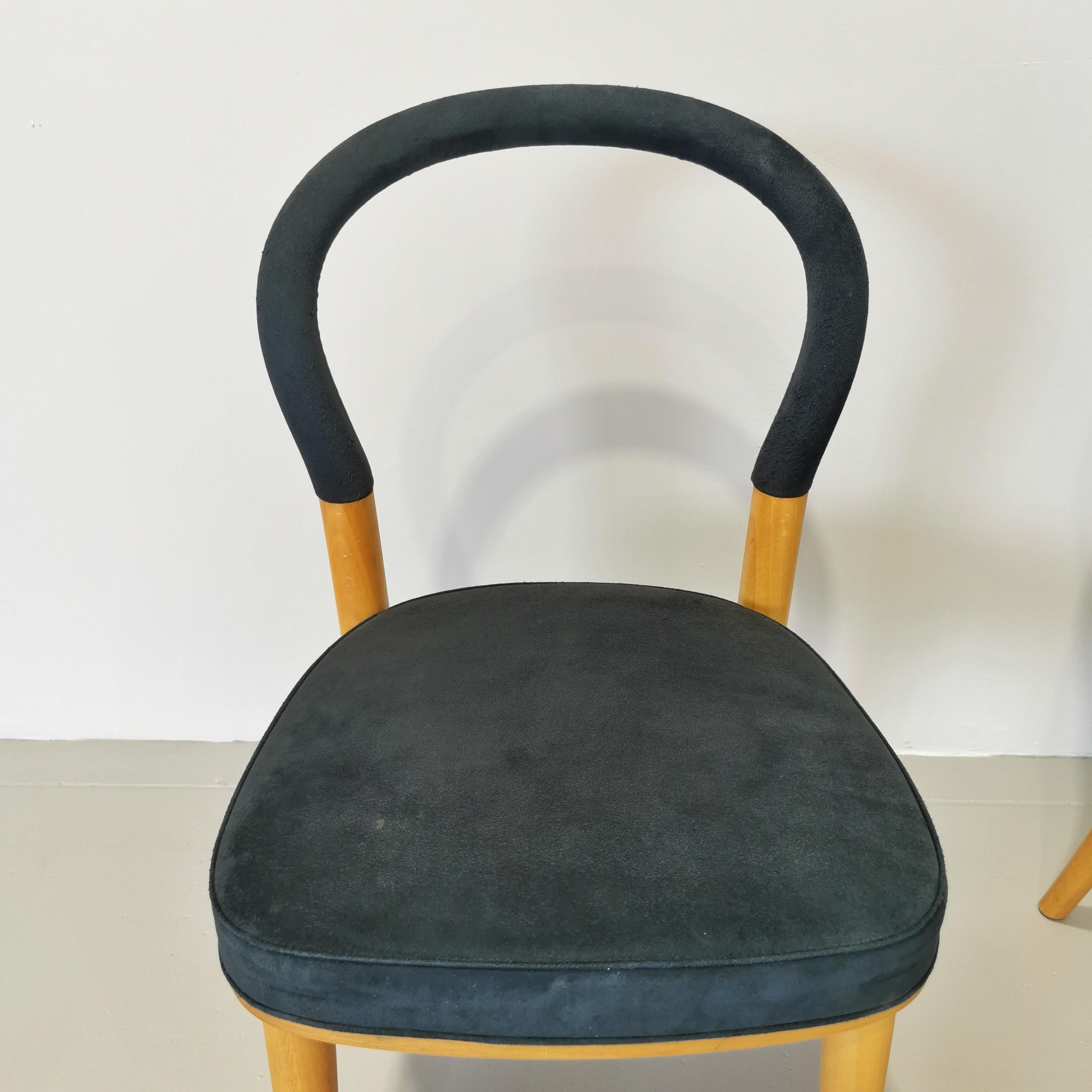 Other set of 4 chairs Cassina model Gothenburg  light wood BLUE upholstery For Sale