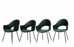 Ensemble de 4 chaises à dossier rond tapissées de skaï vert, Italie, années 1970