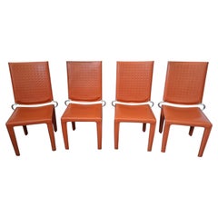 Set di 4 Sedie Design in Cuoio Arancione e Ferro Vintage