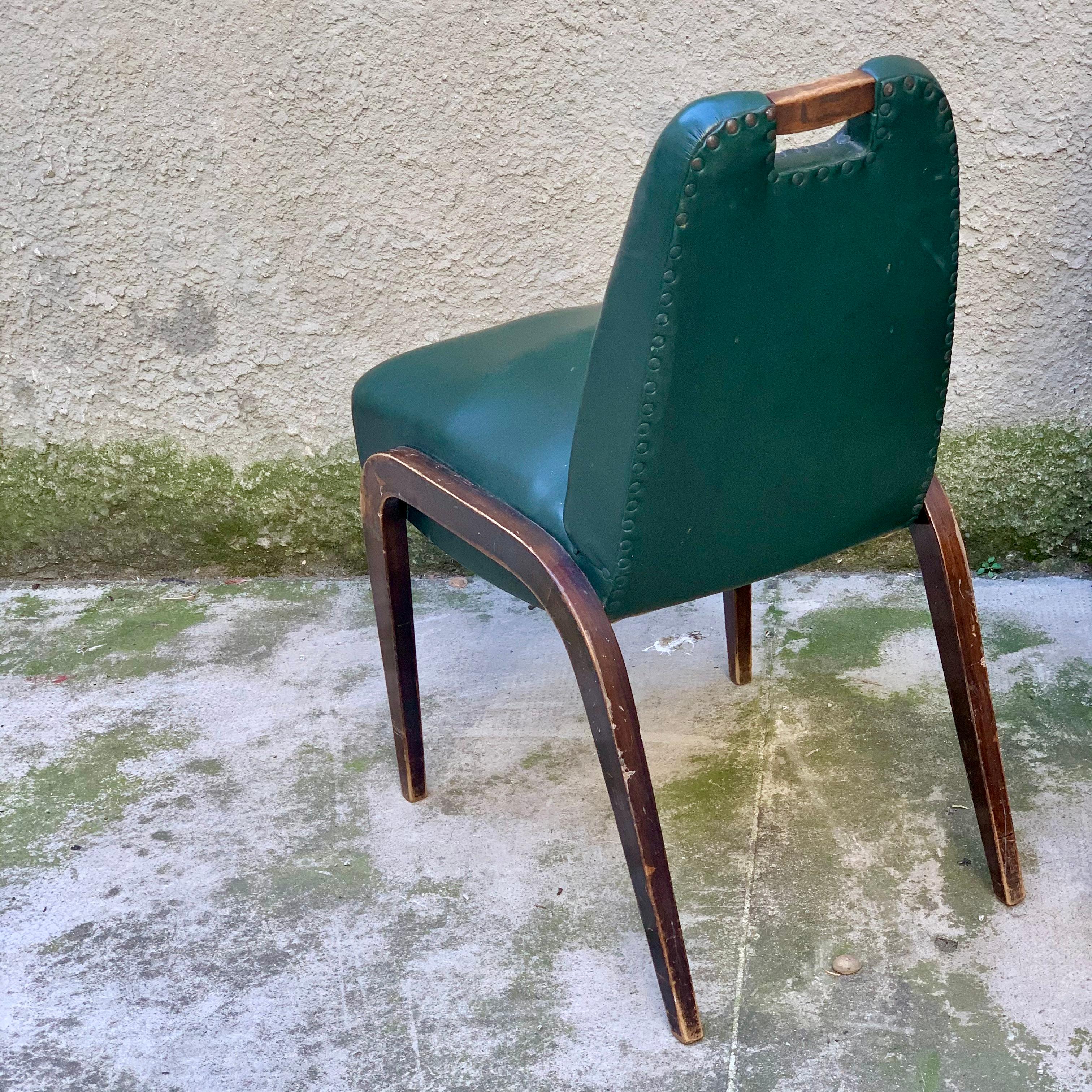 Faux Leather Set of 4 Wood and Leatherette Chairs - Italy - 1930s For Sale
