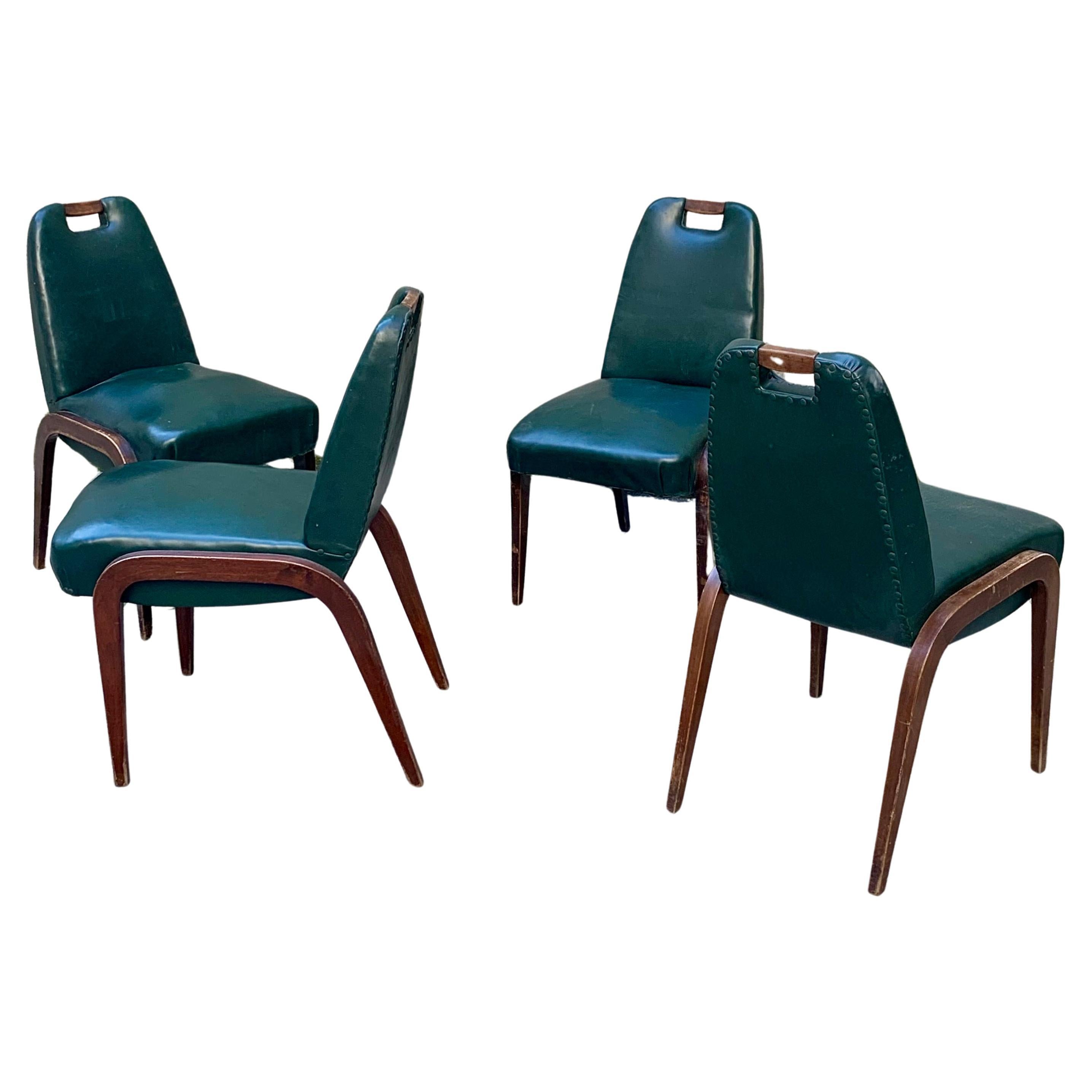 Ensemble de 4 chaises en bois et simili cuir - Italie - années 1930 en vente