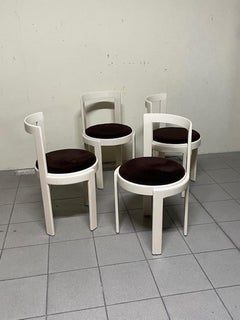 Juego de 4 sillas de madera lacada y tela de los años 70