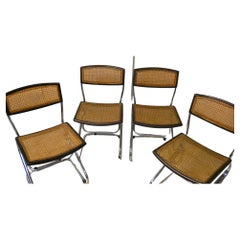 Set di 4 Sedie in paglia di Vienna e Acciaio, anni '70