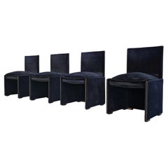 Set of 4 blue velvet chairs model 401 "Break" Mario Bellini Cassina 1980s