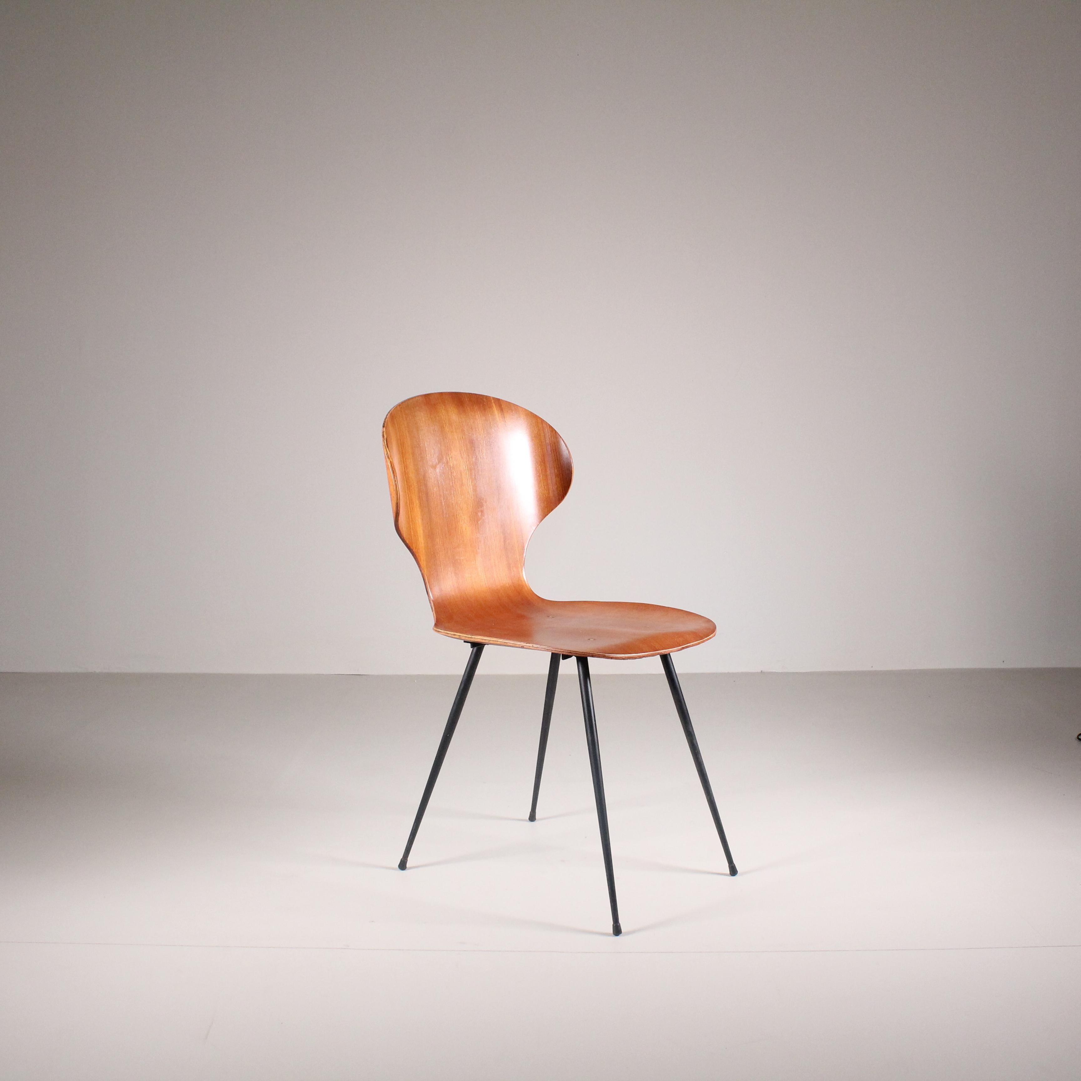 20th Century Set of 4 Lulli Chairs, Carlo Ratti, Curved Woods Industry, 1950s For Sale