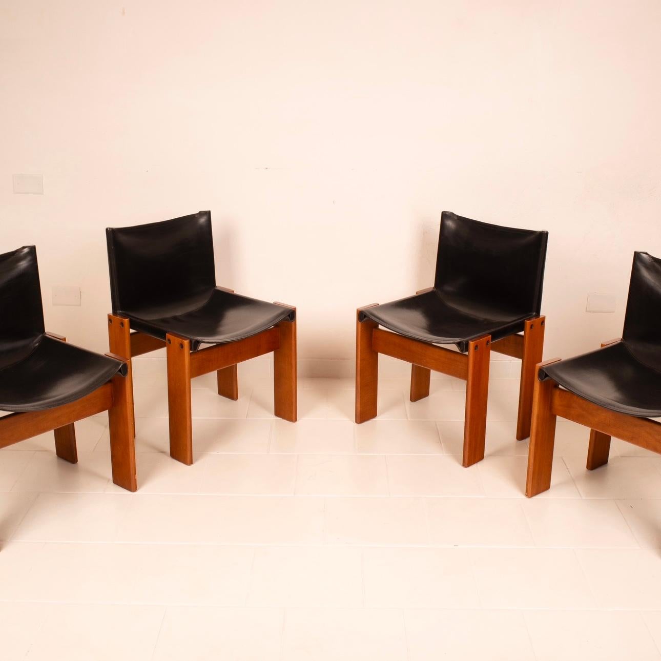 Italian Set of Four Monk Chairs by Afra & Tobia Scarpa for Molteni, 1973 in vendita