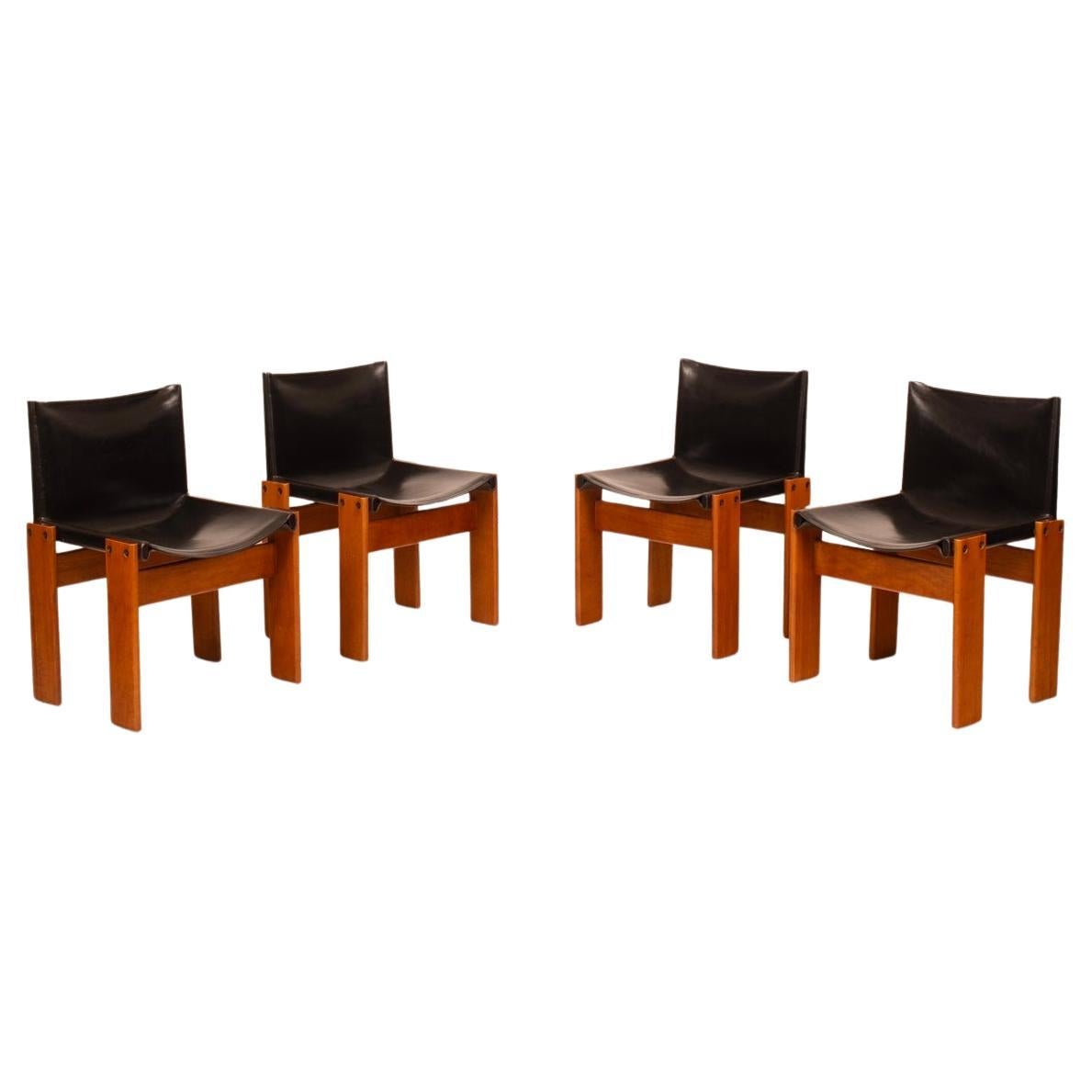 Stunning set of four “Monk” chairs designed by Afra and Tobia Scarpa for Molteni in 1973. In the design of the Monk chairs, Afra and Tobia Scarpa pay close attention to the expressive qualities of the materials, studying shapes and finishes that