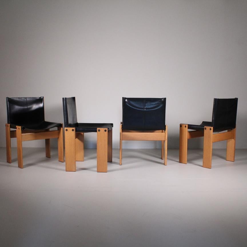Cuir Ensemble de 4 chaises Monk en cuir, Afra et Tobia Scarpa, Molteni, 1973 en vente