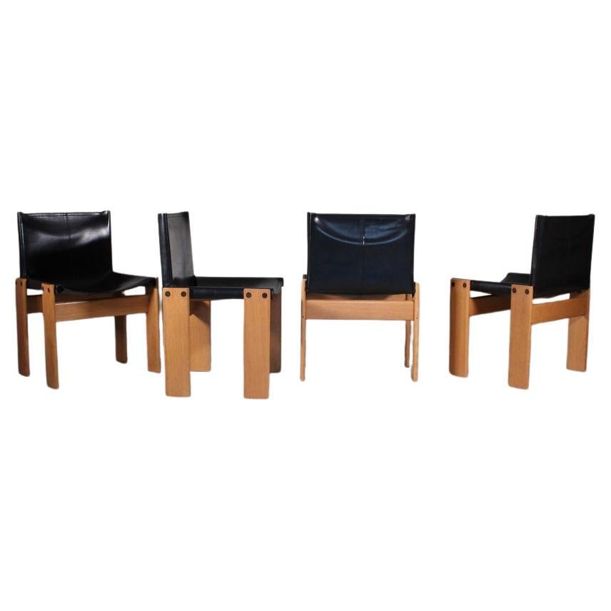 Set of 4 Monk chairs in leather, Afra and Tobia Scarpa, Molteni, 1973 For Sale