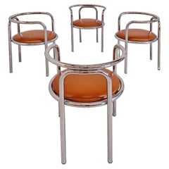 4 stühle sessel chrom und leder 'Locus Solis' von Gae Aulenti 1970s