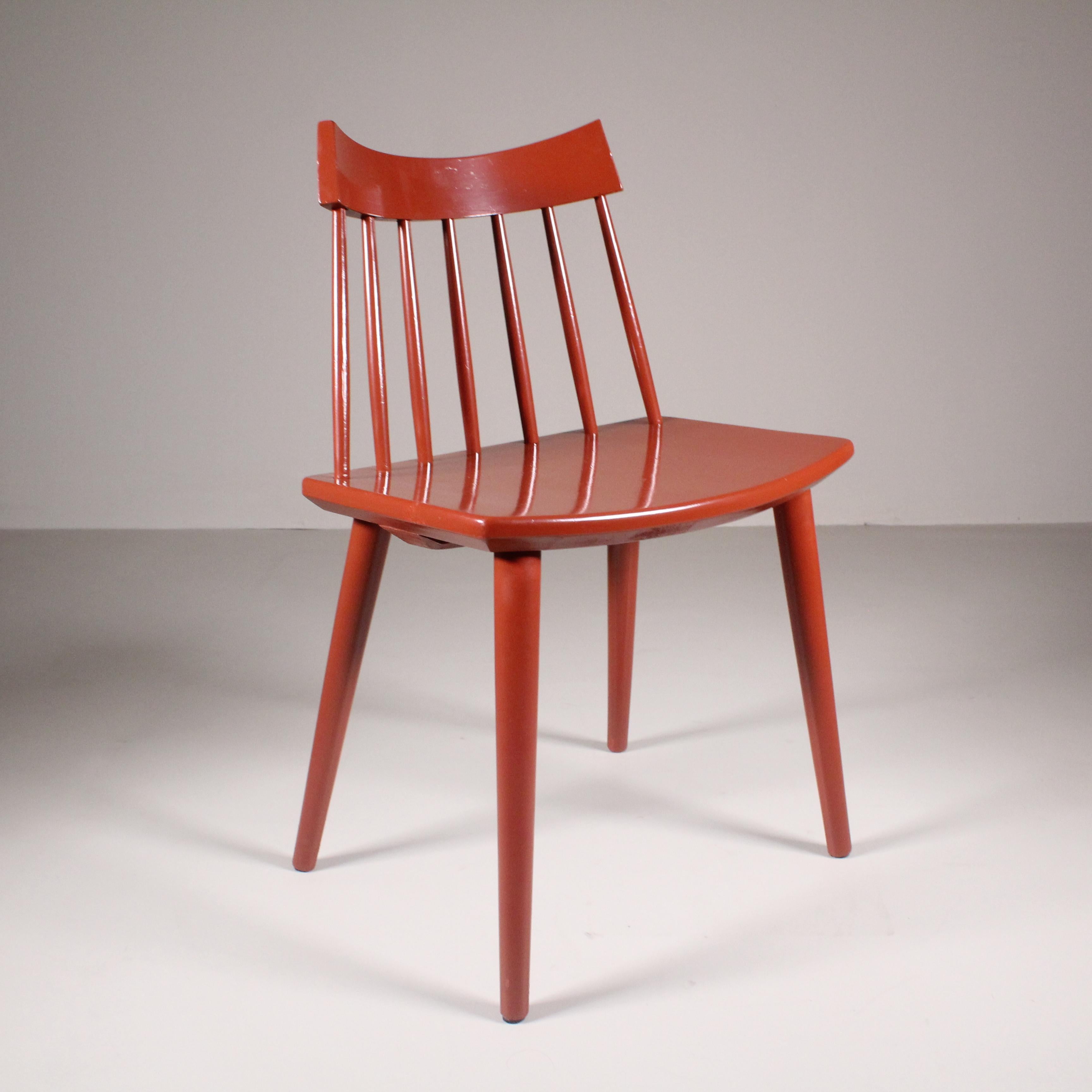 Set of 4 red Scandinavian chairs, Hagafors For Sale 5