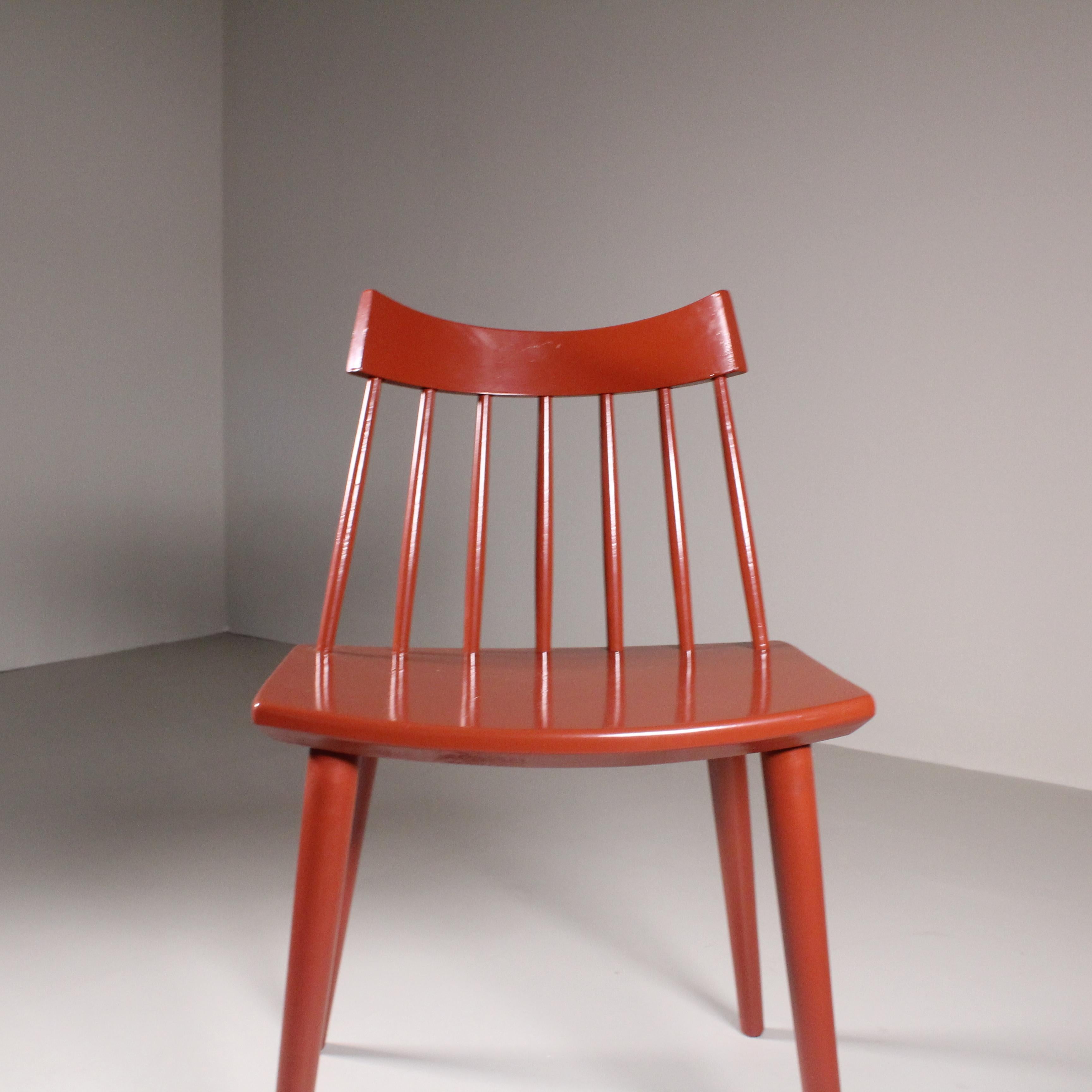 Set of 4 red Scandinavian chairs, Hagafors For Sale 6