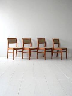 Set of 4 Scandinavian 1960s teak chairs with beige upholstery