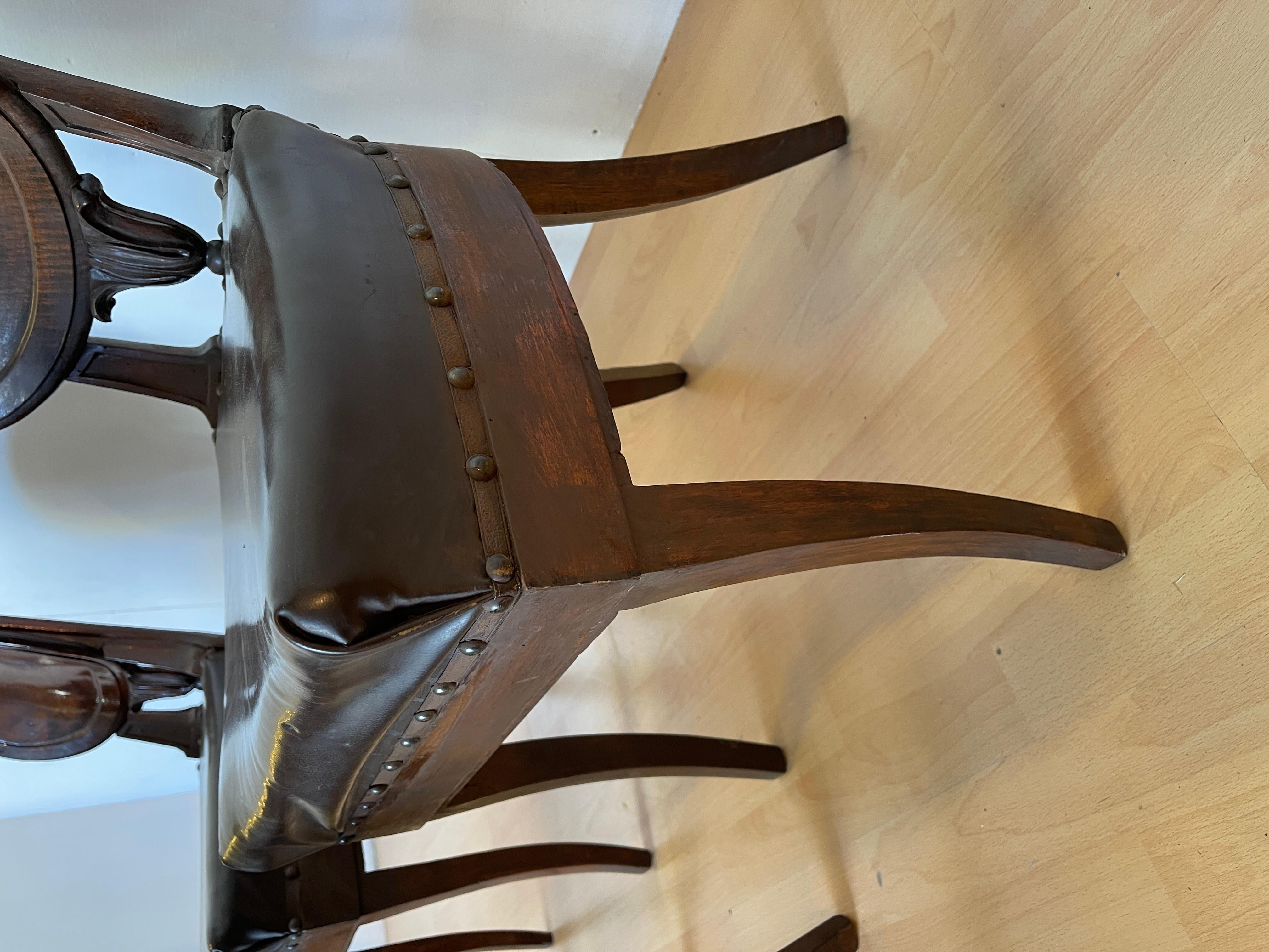 Set di 4 sedie stile rustico natural en legno e pelle degli anni '30 en venta 5