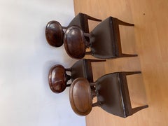 Ensemble de 4 chaises en bois et cuir de style rustique naturel des années 1930