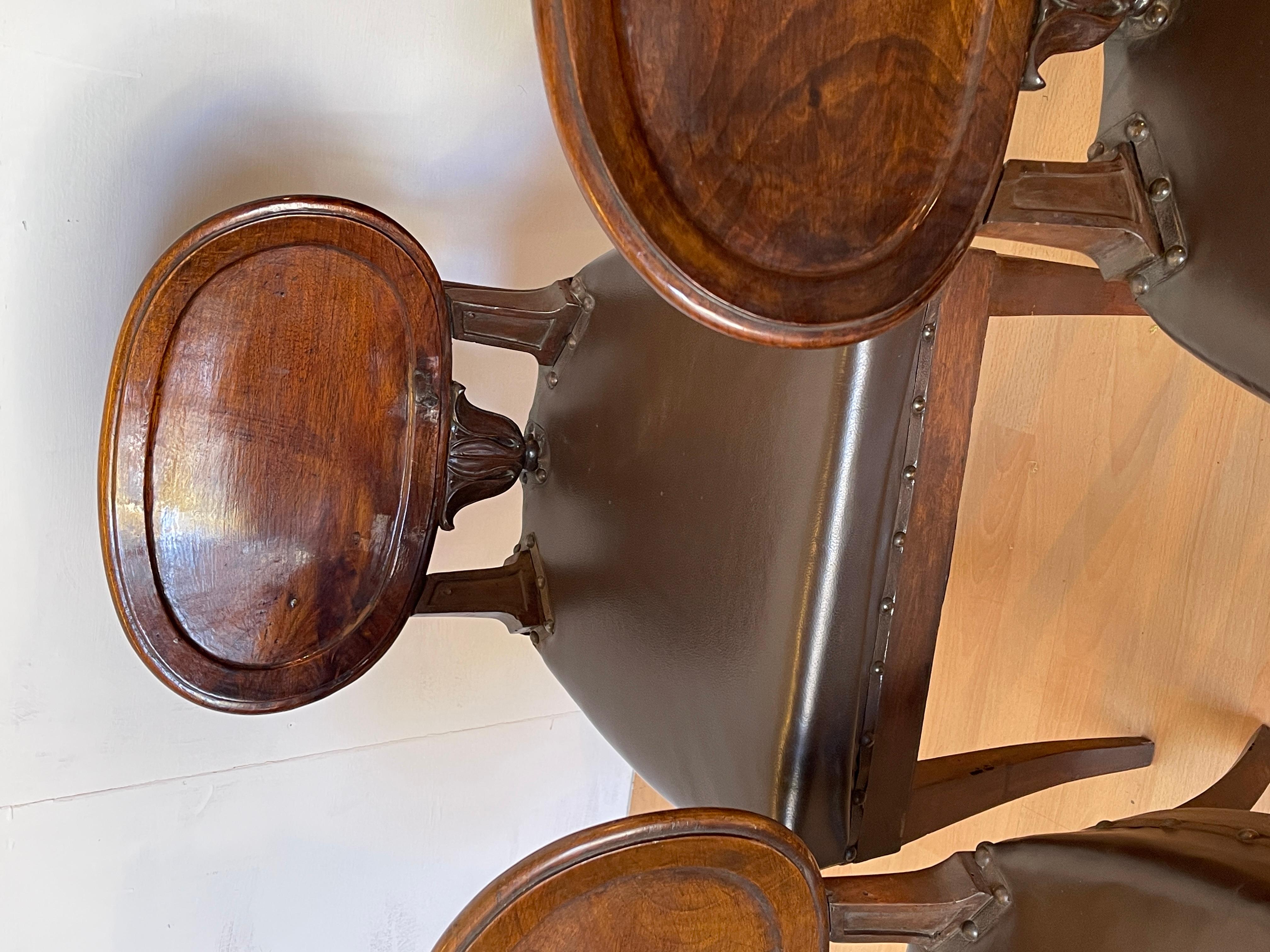 Set di 4 sedie stile rustico natural en legno e pelle degli anni '30 20th Century en venta