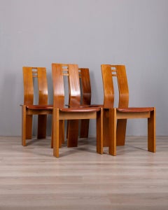 Set di 4 sedie vintage anni 50 in legno e pelle design Italiano