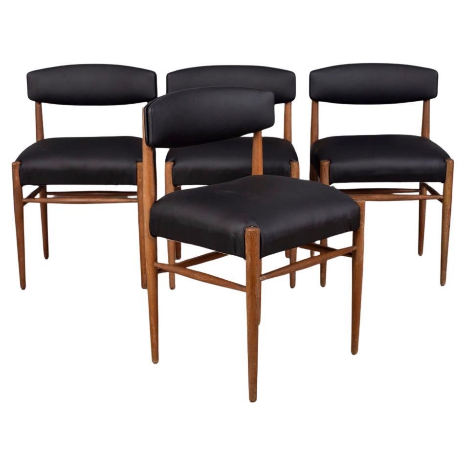 Set di 4 sedie vintage anni 60 in legno di Teak e pelle nera design Italiano