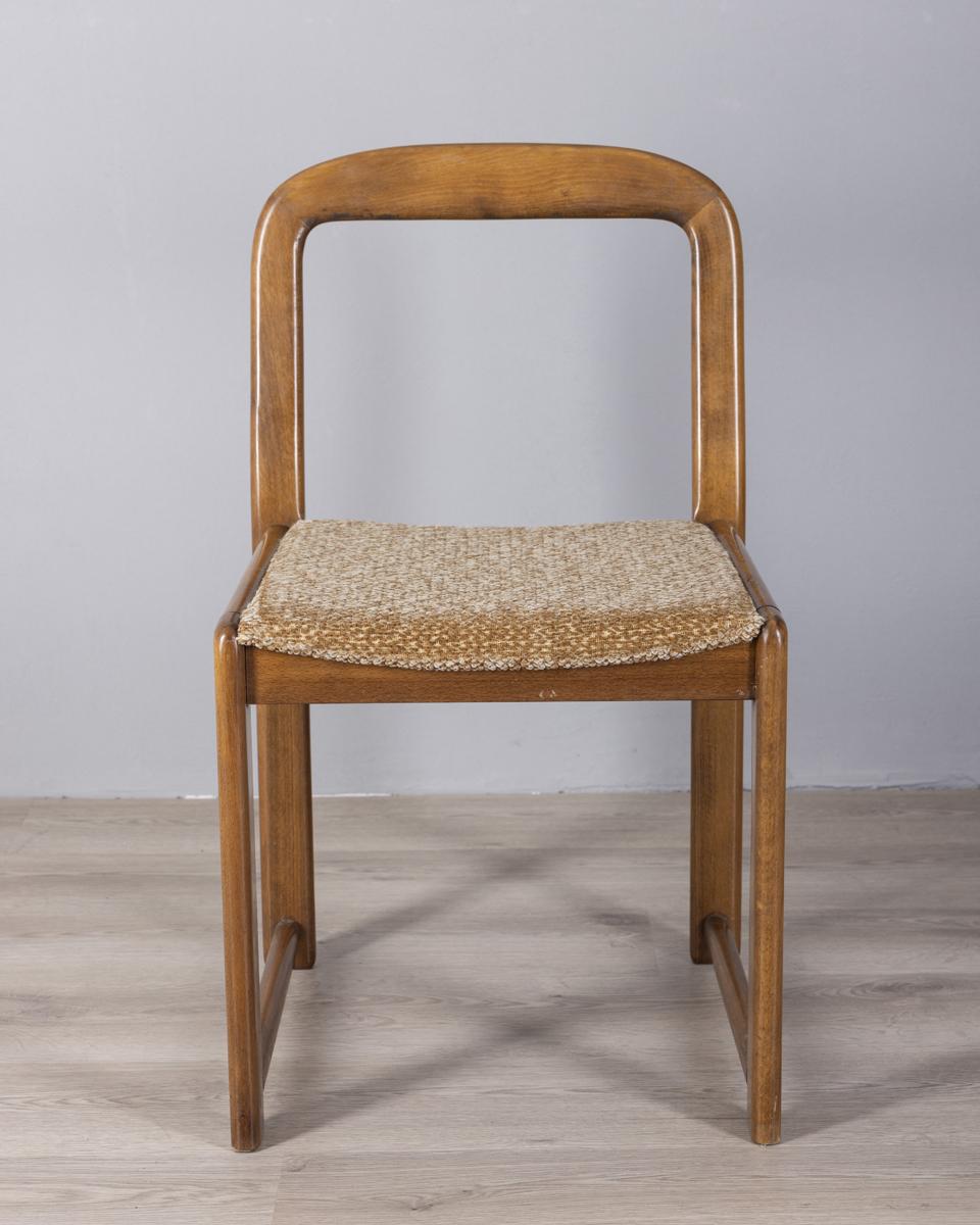 Ensemble de 4 chaises vintage des années 1960 en bois et tissu beige design italien Bon état - En vente à None, IT